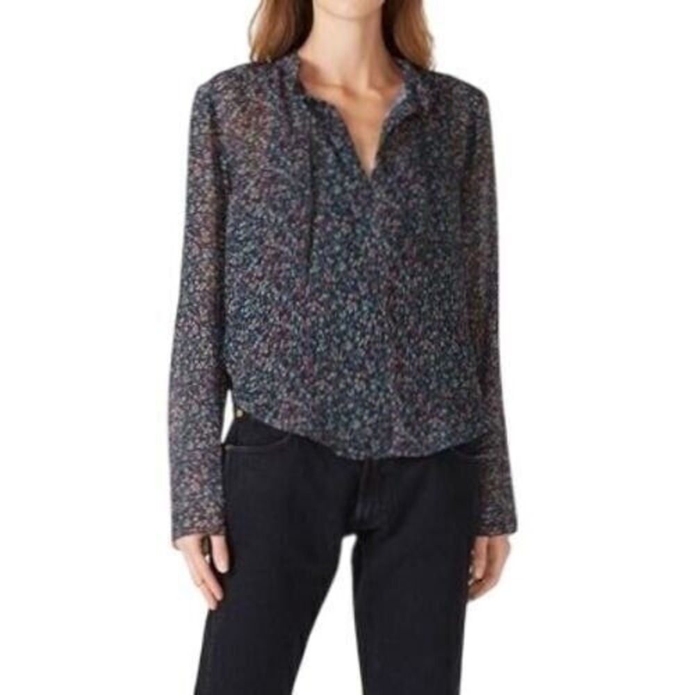 See by Chloe Floral Haze Top Georgette Tie-Neck Blouse Size 38/8 Luxury